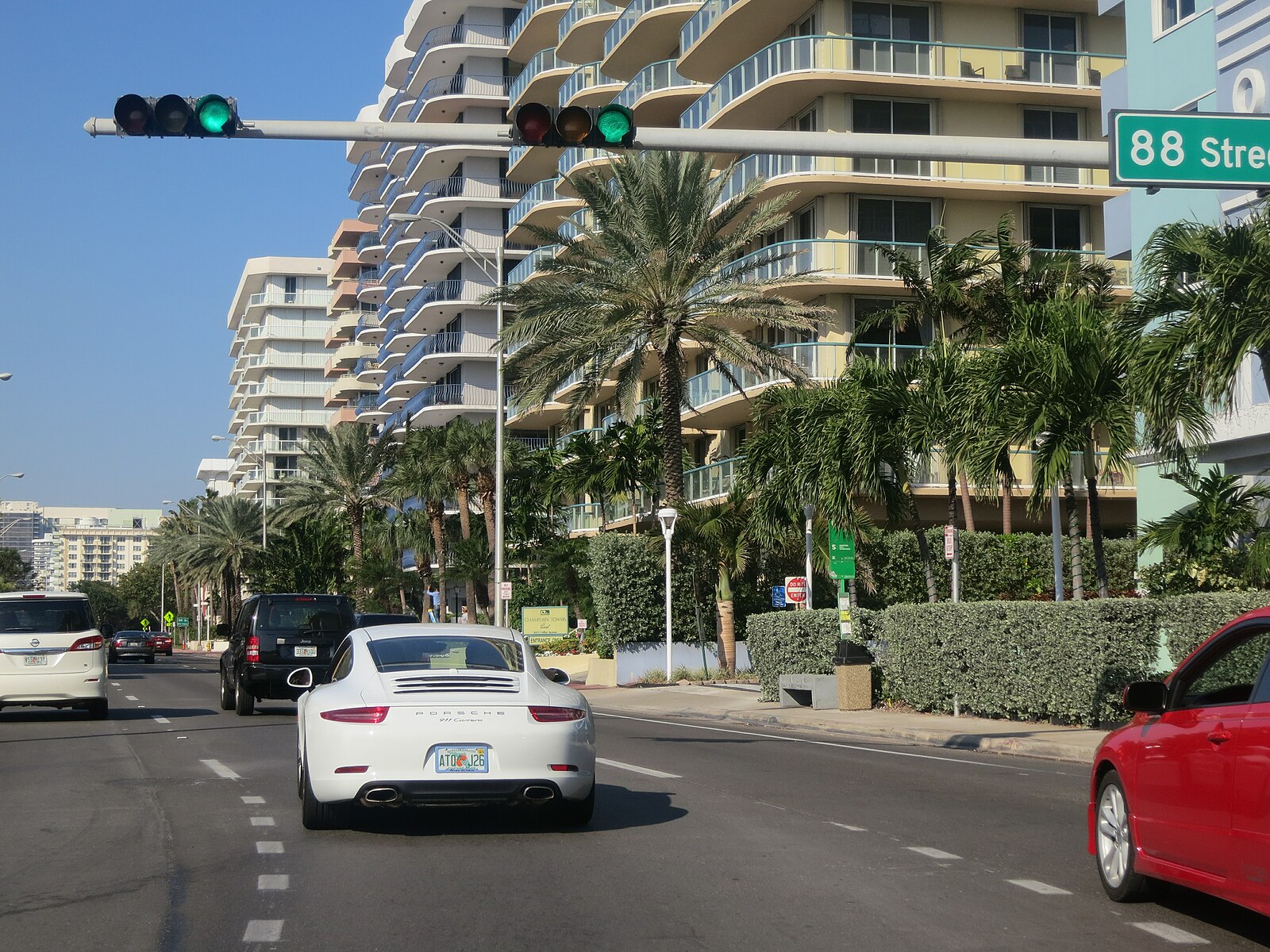 Beverly Hills luxury streetscape with palm trees and shops